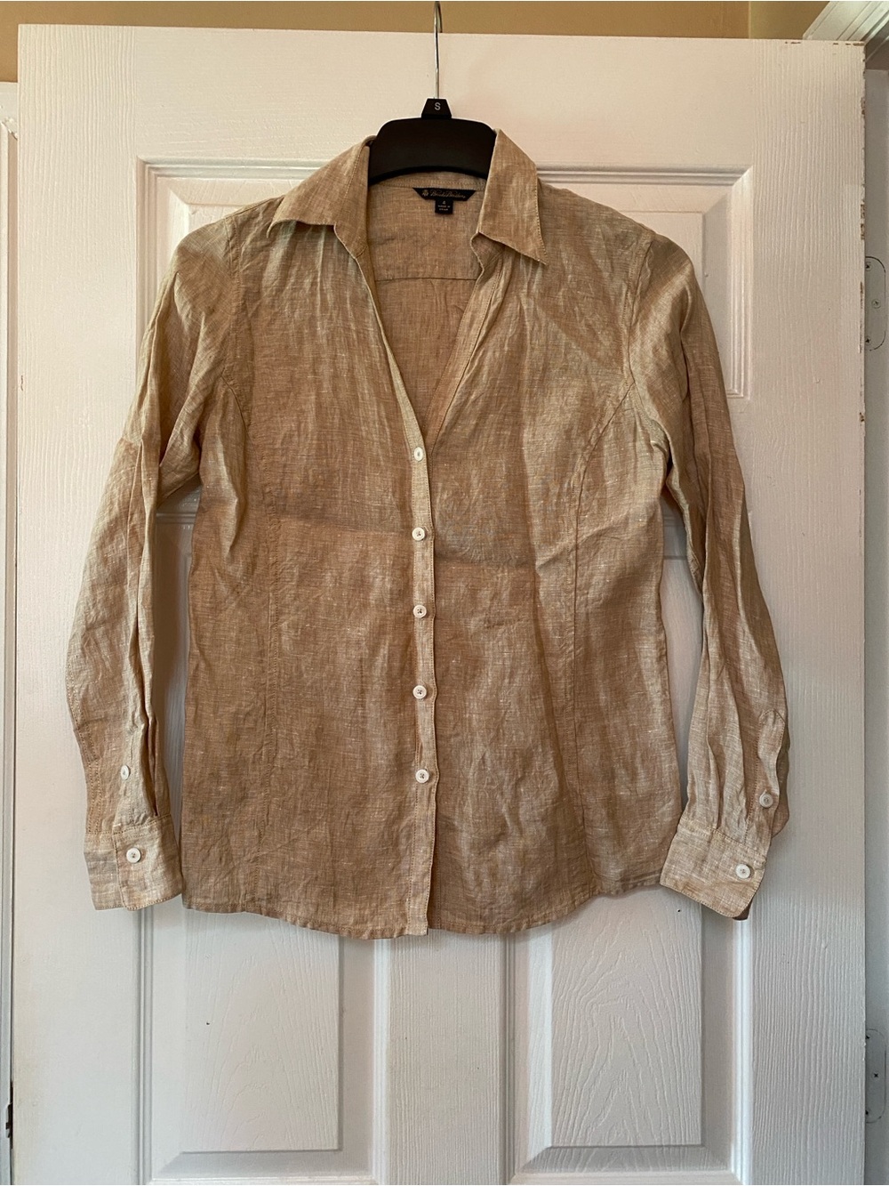 Brooks Brothers Tan 100% Linen Button Down Up Shirt